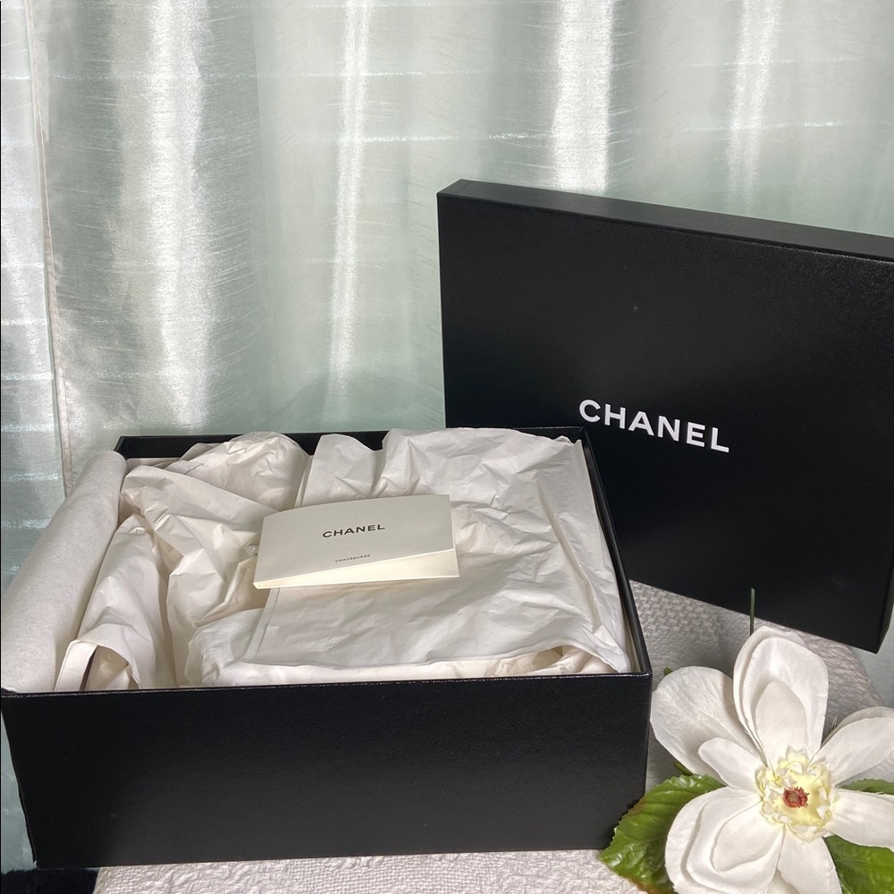 CHANEL BOX with felt and tissue and card, LIKE NEW 12” x 10” x 4.5”